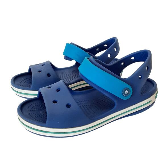 Crocs Crocband Sandals Blue Adjustable Hook & Loop Strap Juniors 3 Water Shoes - Picture 2 of 9